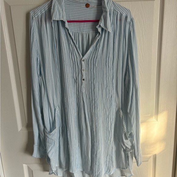 Free People Tops - Free People Light Blue Striped Blouse